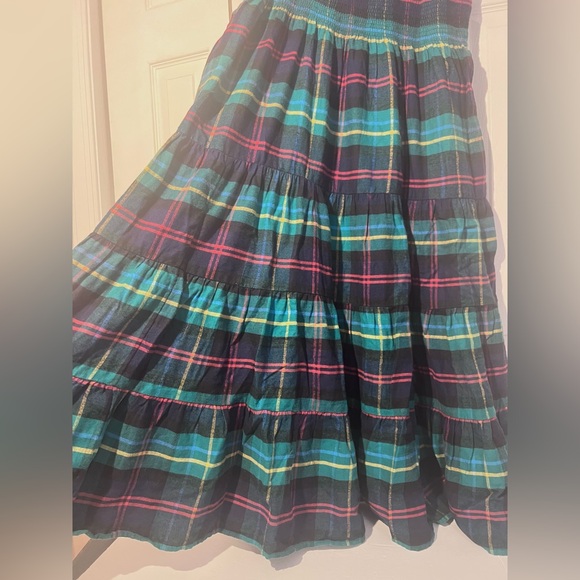 Lands' End plaid tiered dress with smocking, ruffle straps. Coastal Chic 12/14 L - Picture 4 of 10